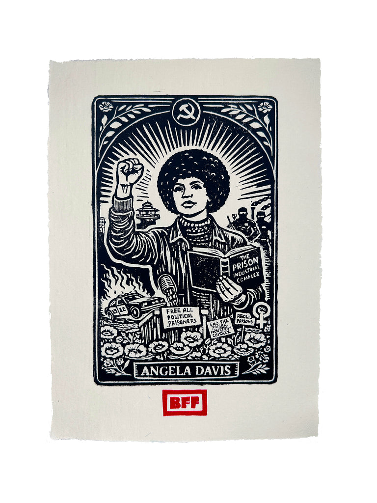 "Angela Davis Icon" Original Block Print - 8.25 x 11.7 inches