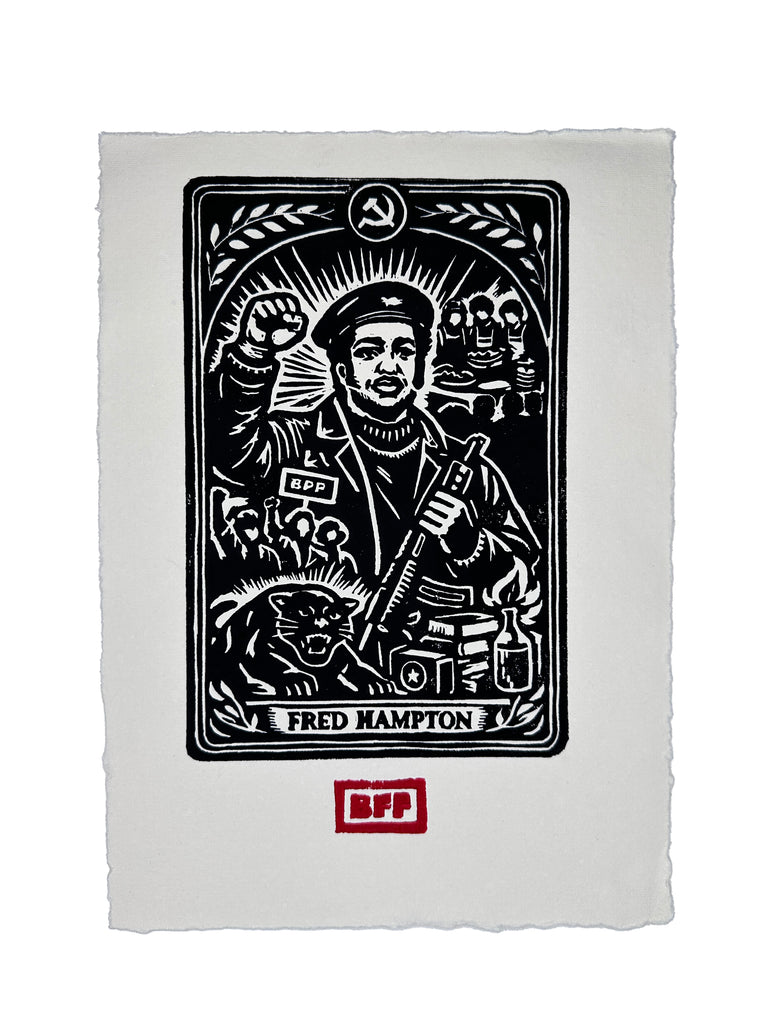 "Fred Hampton Icon" Original Block Print - 8.25 x 11.7 inches