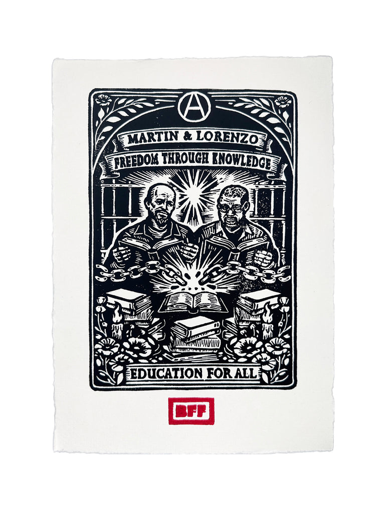 "Freedom Through Knowledge" Original Block Print  - 8.25 x 11.7 inches