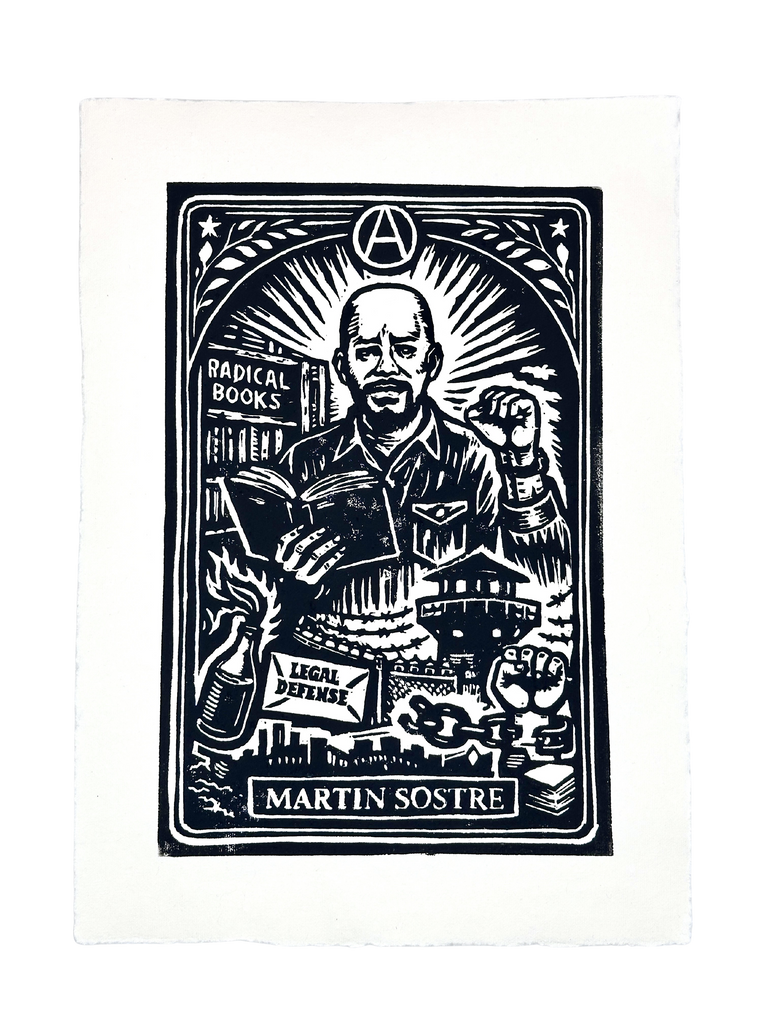 "Martin Sostre" Original Block Print - 8.25 x 11.7 inches
